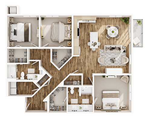 Floor plan for 3 beds, 2 baths, 1544 sqft
